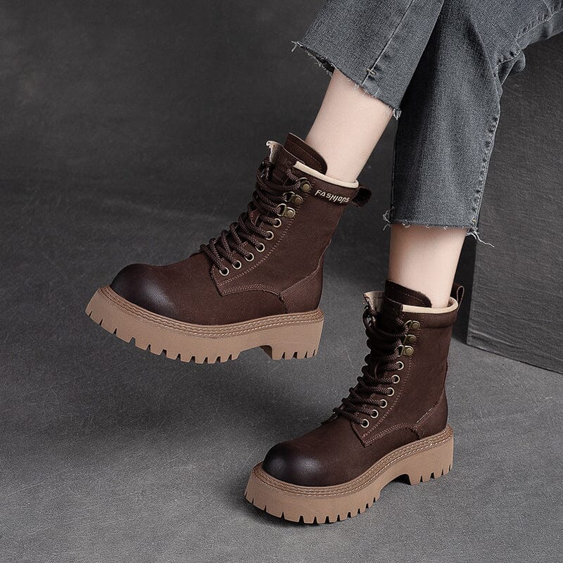 Autumn Classic Leather Lug Sole Combat Boots