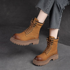 Autumn Classic Leather Lug Sole Combat Boots