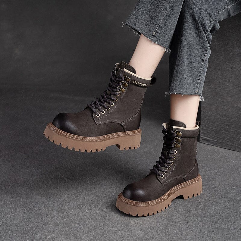 Autumn Classic Leather Lug Sole Combat Boots