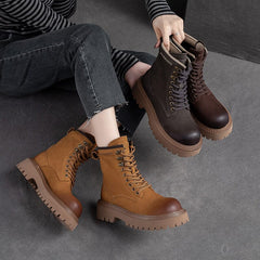 Autumn Classic Leather Lug Sole Combat Boots