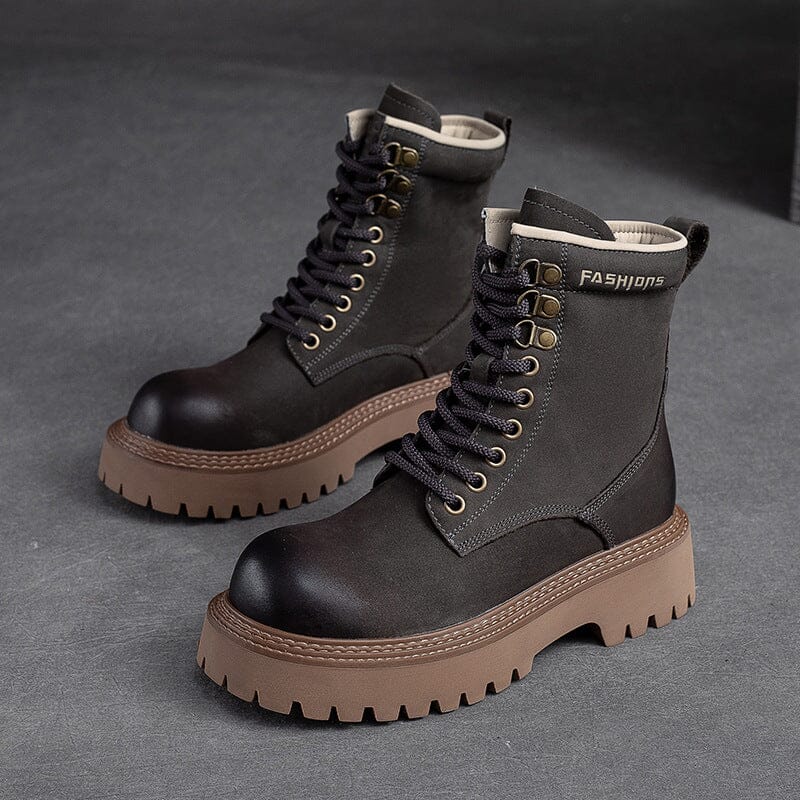 Autumn Classic Leather Lug Sole Combat Boots