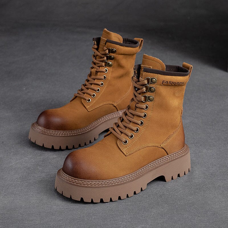 Autumn Classic Leather Lug Sole Combat Boots