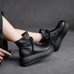 Autumn Minimalist Retro Casual Leather Platform Boots