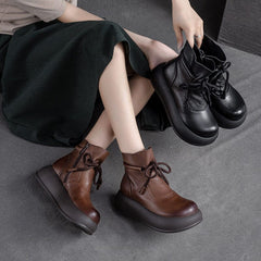 Autumn Minimalist Retro Casual Leather Platform Boots