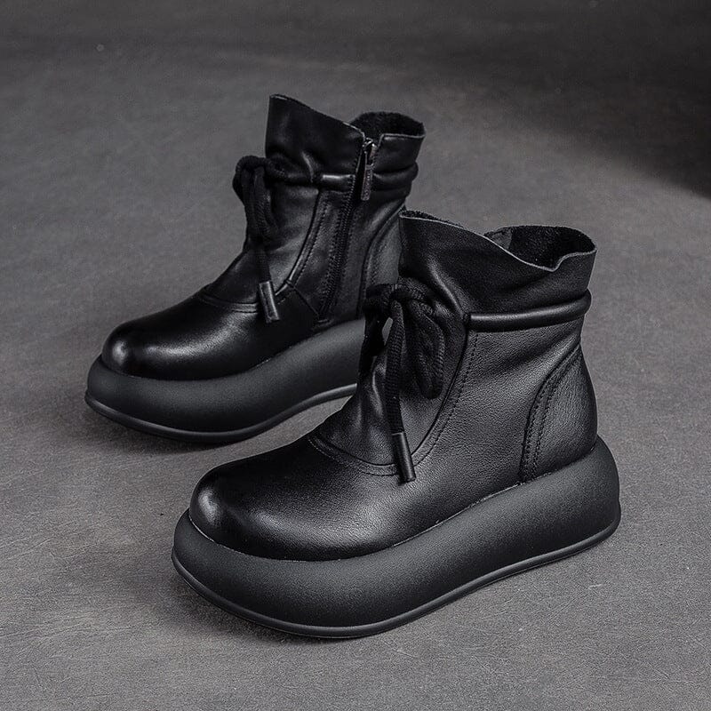 Autumn Minimalist Retro Casual Leather Platform Boots