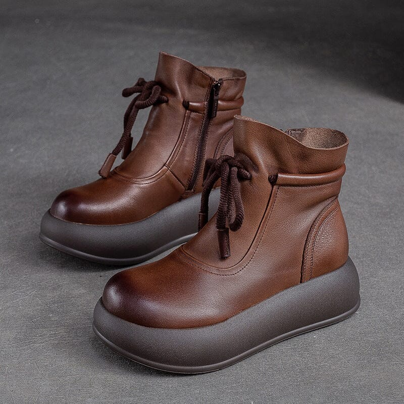 Autumn Minimalist Retro Casual Leather Platform Boots