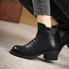 Autumn Minimalist Retro Leather Chunky Heel Boots