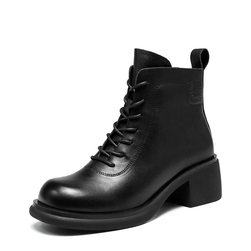 Autumn Minimalist Retro Leather Chunky Heel Boots