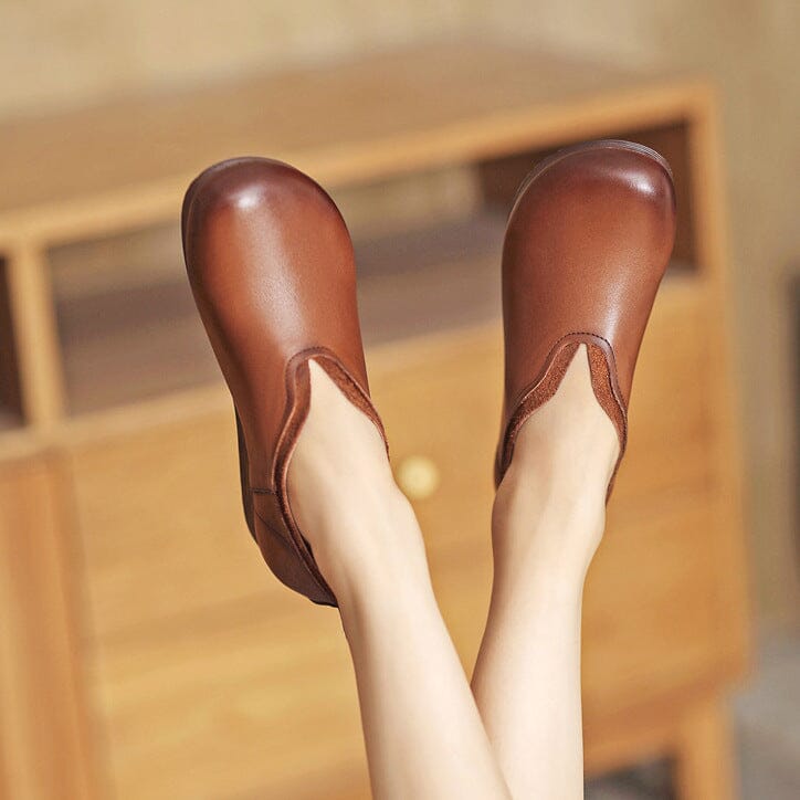 Autumn Minimalist Retro Solid Leather Flat Casual Shoes