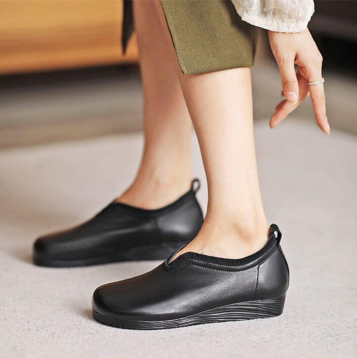 Autumn Minimalist Retro Solid Leather Flat Casual Shoes