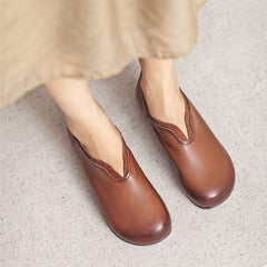 Autumn Minimalist Retro Solid Leather Flat Casual Shoes