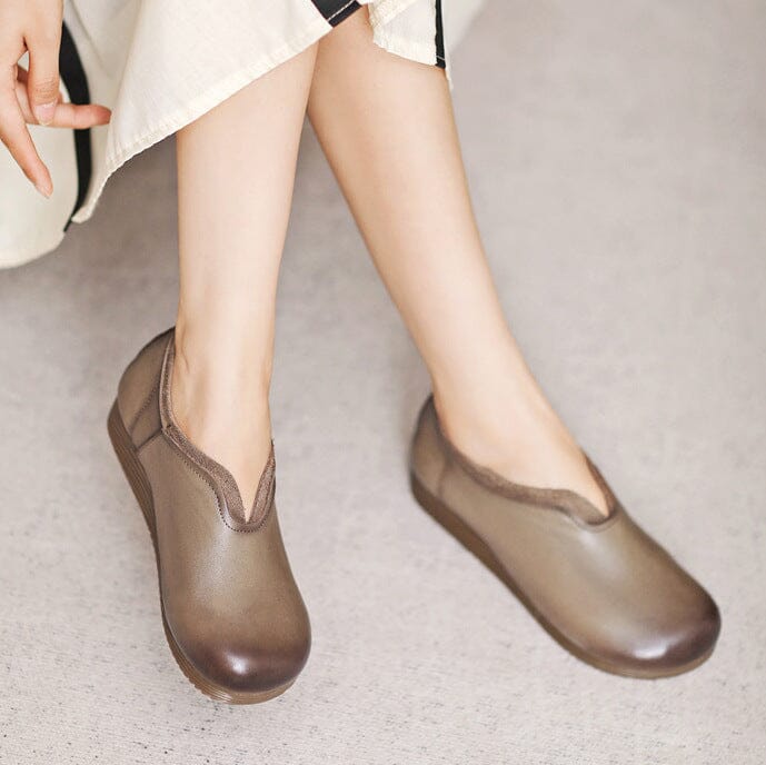 Autumn Minimalist Retro Solid Leather Flat Casual Shoes