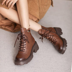 Autumn Retro Casual Leather Chunky Heel Boots