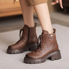 Autumn Retro Casual Leather Chunky Heel Boots