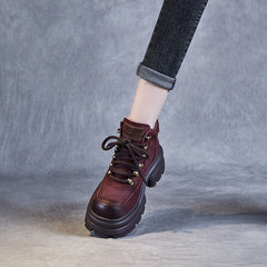 Autumn Retro Classic Leather Chunky Platform Boots