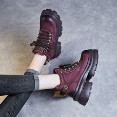 Autumn Retro Classic Leather Chunky Platform Boots