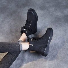 Autumn Retro Classic Leather Flat Combat Boots