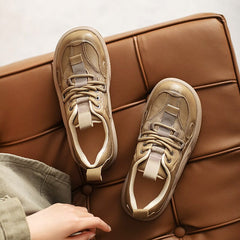 Autumn Retro Fashion Patchwork Leather Casual Shoes