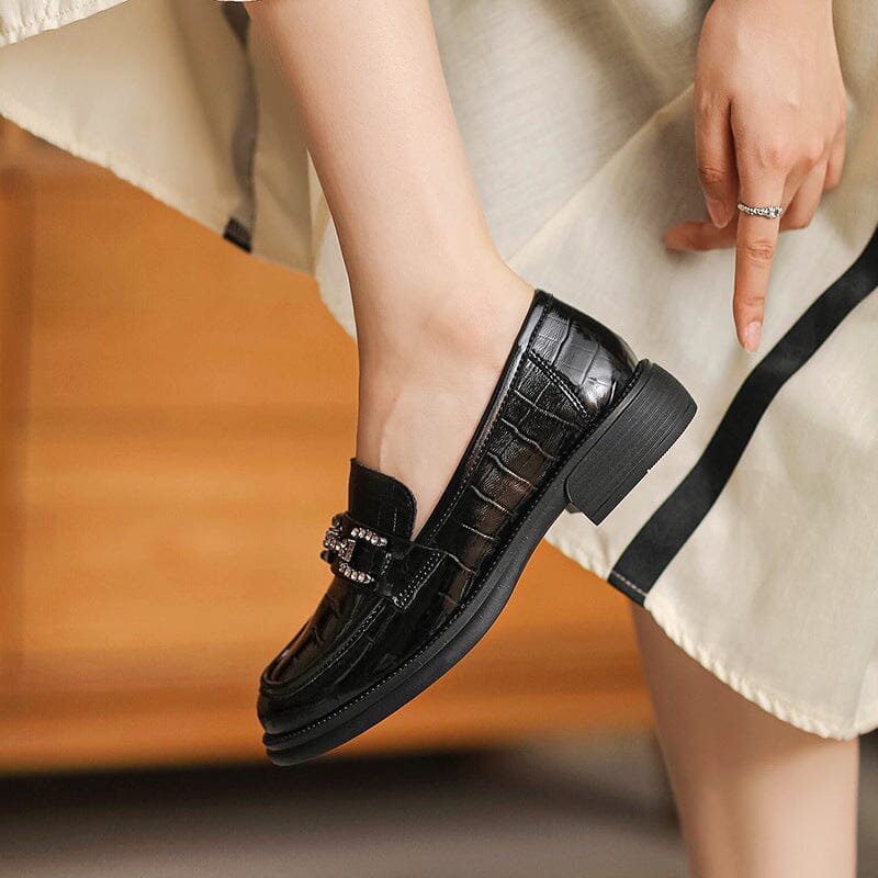 Autumn Retro Glossy Leather Casual Loafers