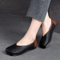 Autumn Retro Handcraft Plaited Leather Flats Casual Shoes