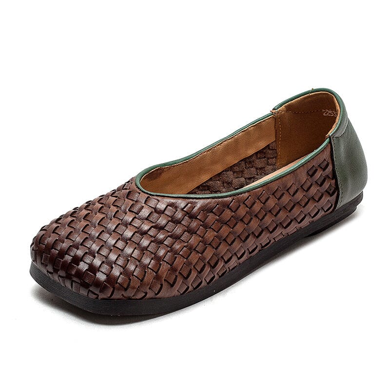 Autumn Retro Handcraft Plaited Leather Flats Casual Shoes