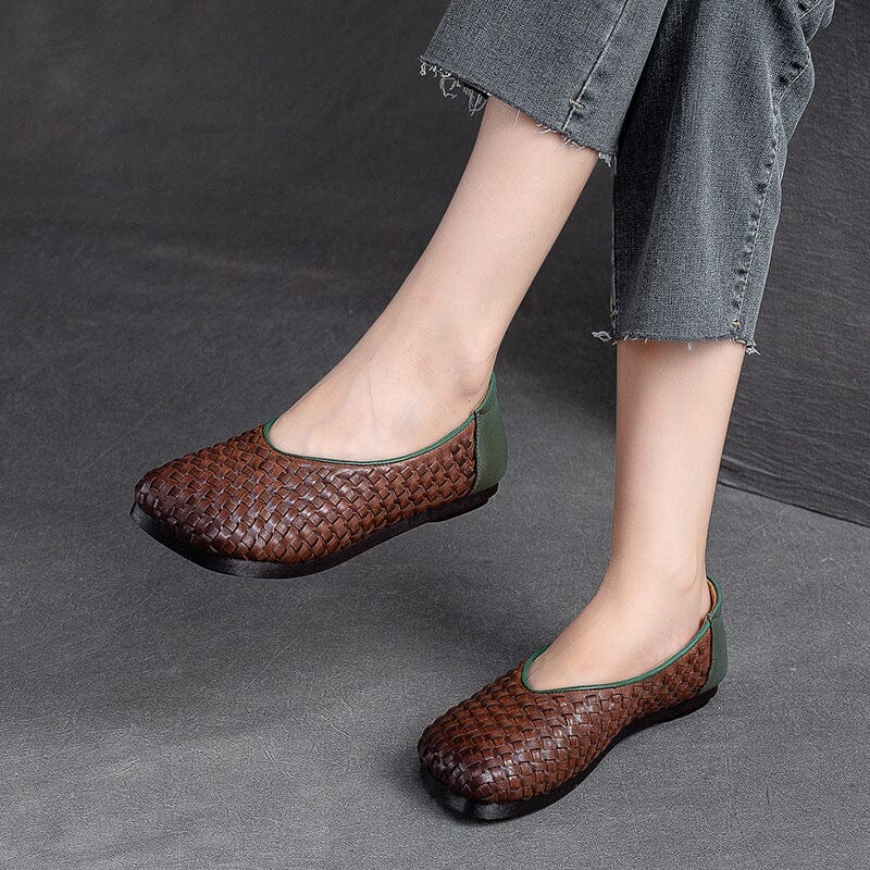 Autumn Retro Handcraft Plaited Leather Flats Casual Shoes