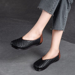 Autumn Retro Handcraft Plaited Leather Flats Casual Shoes