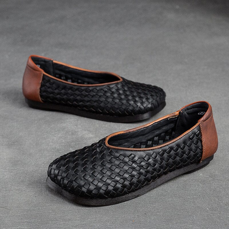 Autumn Retro Handcraft Plaited Leather Flats Casual Shoes