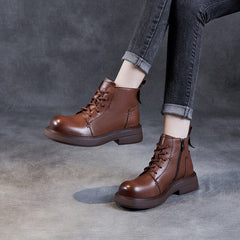 Autumn Retro Leather Casual Ankle Boots