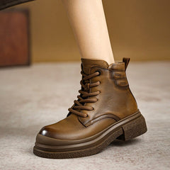 Autumn Retro Leather Casual Ankle Boots