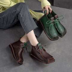 Autumn Retro Leather Casual Flat Ankle Boots