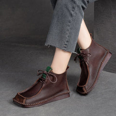 Autumn Retro Leather Casual Flat Ankle Boots