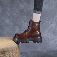 Autumn Retro Leather Casual Platform Boots