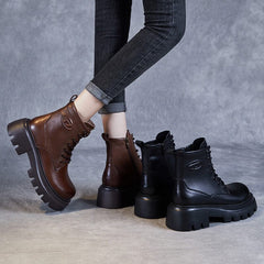 Autumn Retro Leather Casual Platform Boots