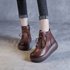 Autumn Retro Leather Casual Platform Boots