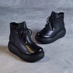 Autumn Retro Leather Casual Platform Boots