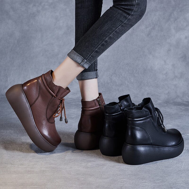 Autumn Retro Leather Casual Platform Boots