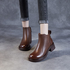 Autumn Retro Leather Chunky Heel Ankle Boots