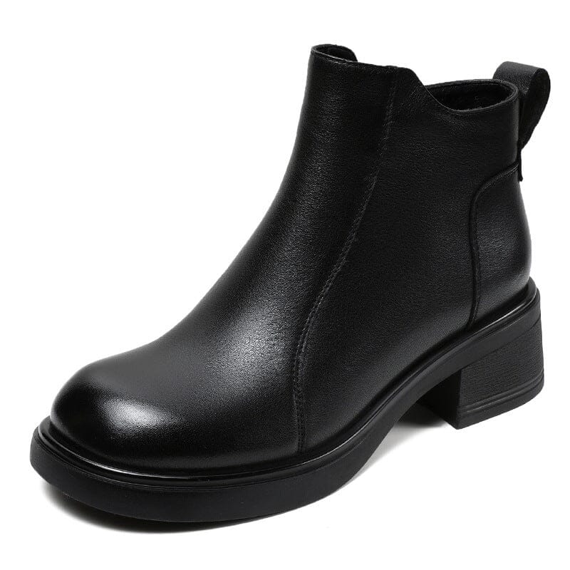 Autumn Retro Leather Chunky Heel Ankle Boots