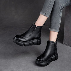 Autumn Retro Leather Chunky Platform Boots