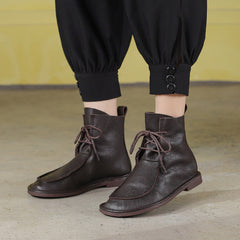 Autumn Retro Leather Handmade Flat Boots