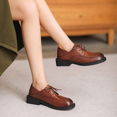 Autumn Retro Leather Lace Up Casual Loafers