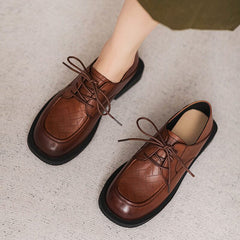 Autumn Retro Leather Lace Up Casual Loafers