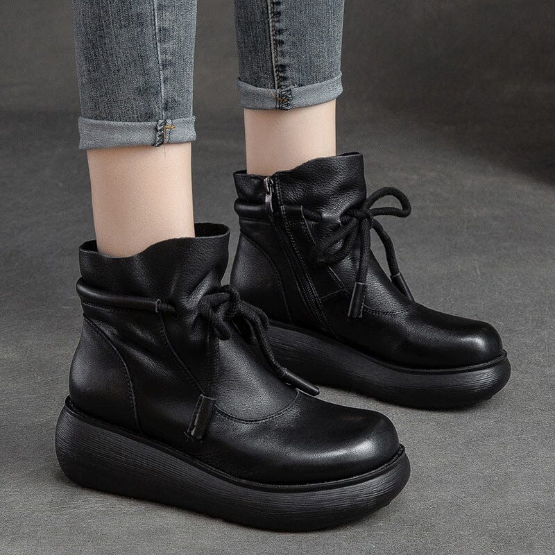 Autumn Retro Leather Minimalist Platform Boots