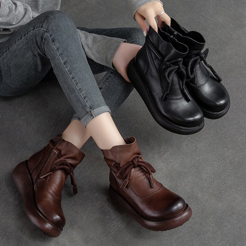 Autumn Retro Leather Minimalist Platform Boots