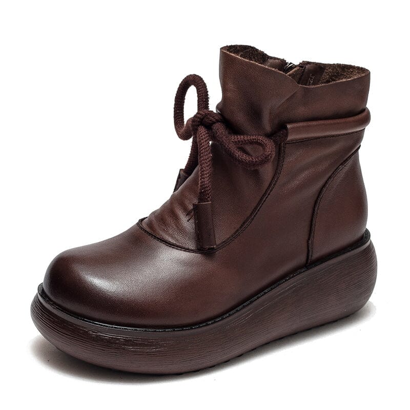 Autumn Retro Leather Minimalist Platform Boots