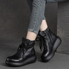 Autumn Retro Leather Minimalist Platform Boots