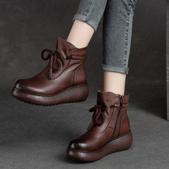 Autumn Retro Leather Minimalist Platform Boots