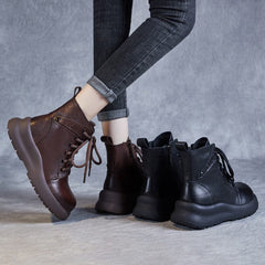 Autumn Retro Leather Patchwork Thick Soled Boots