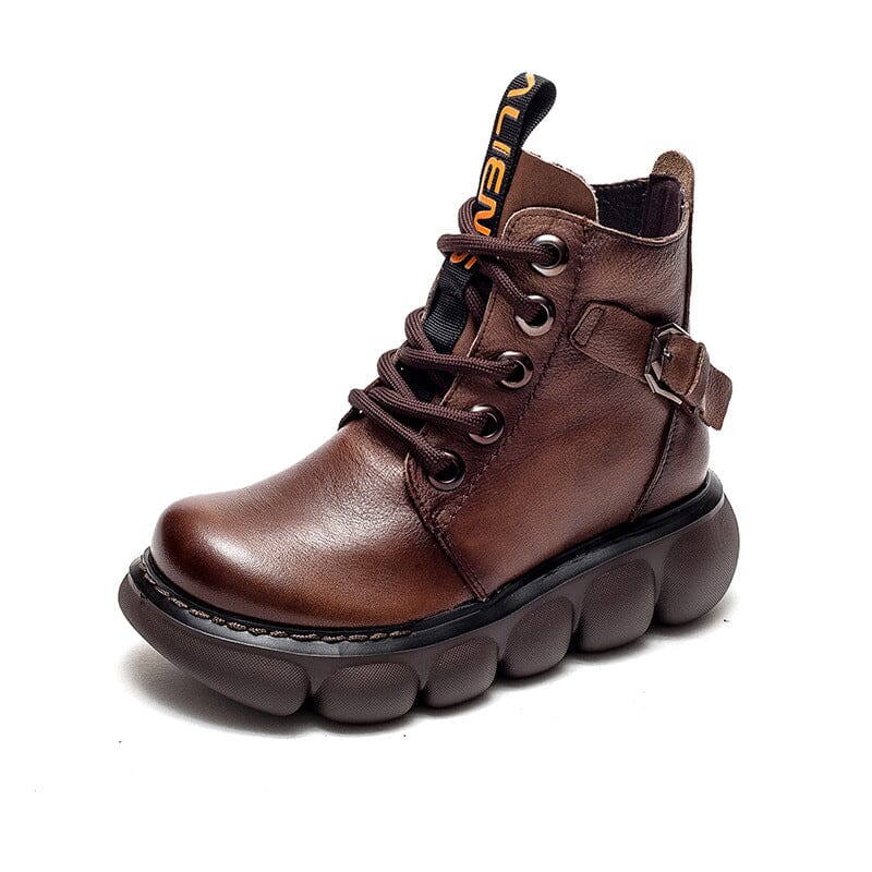 Autumn Retro Leather Platform Boots